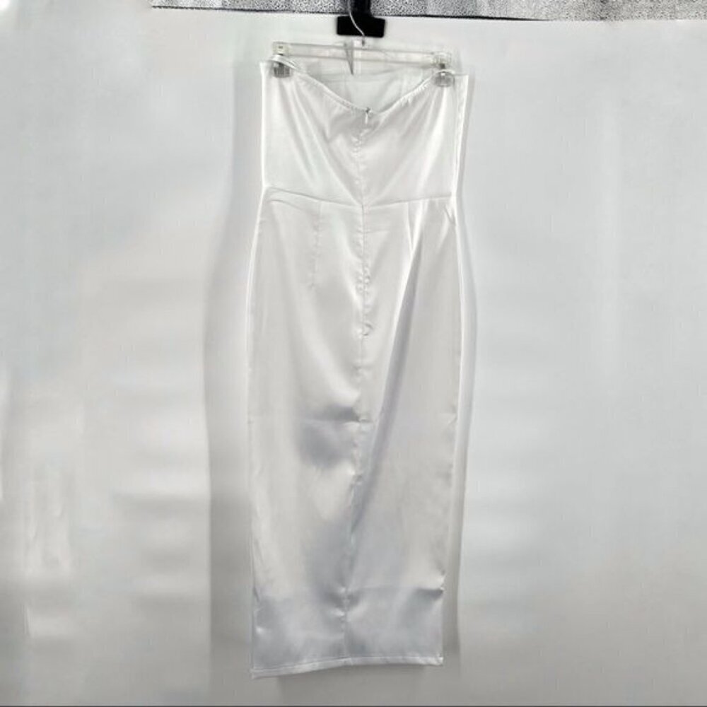 white strapless sheath dress pleated bodice M - Picture 12 of 14